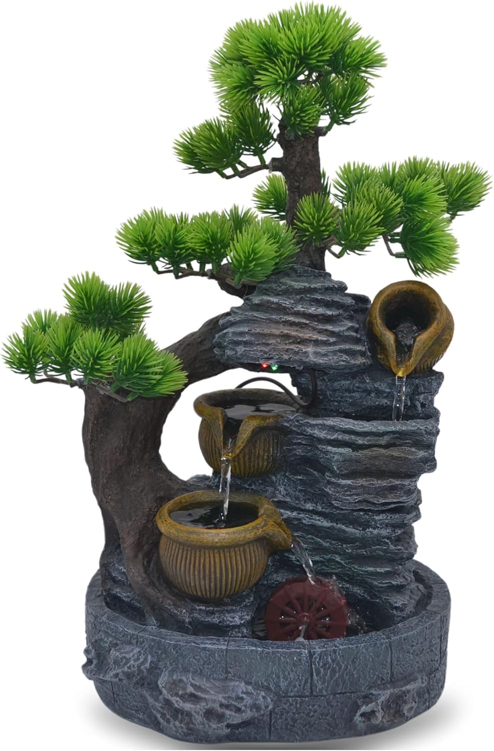 18-Inch Tabletop Water Fountain with Bonsai Tree and Spinning Wheel