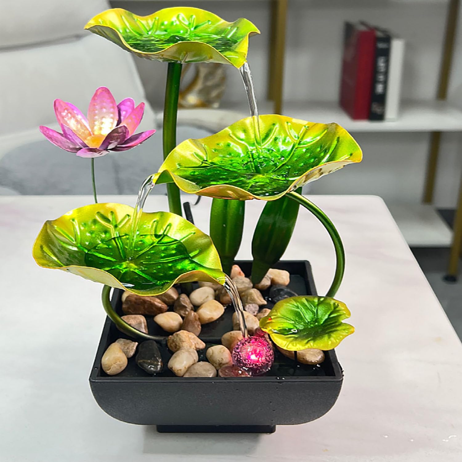 Bocnity Tabletop Waterfall Fountain with Lotus Design