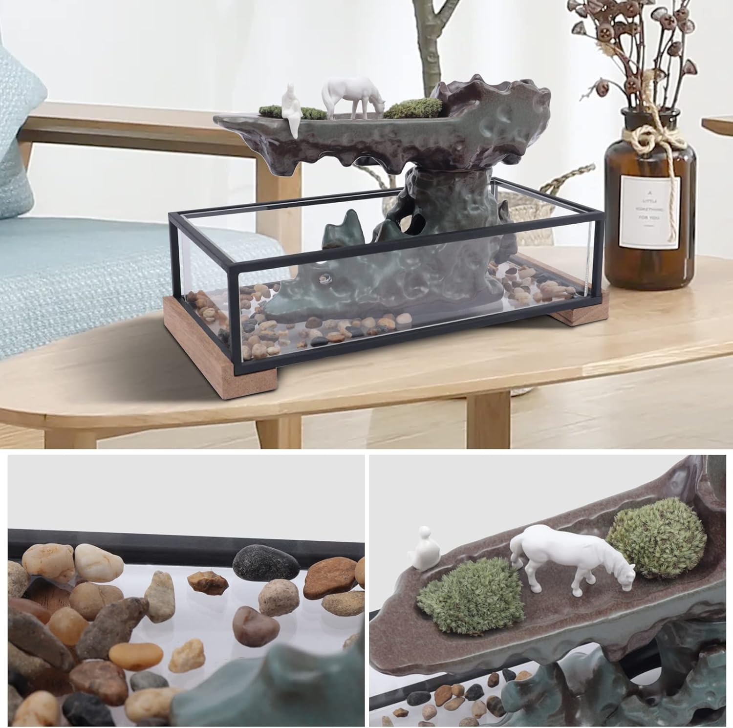 Calm Indoor Tabletop Water Fountain with Aquarium and Rockery