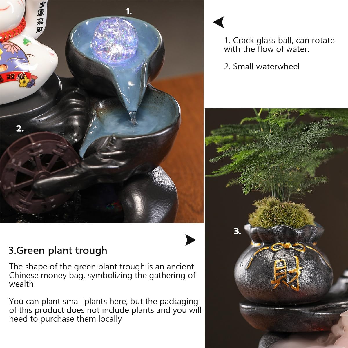 Desk Waterfall Fountain with Lucky Cat Figurine