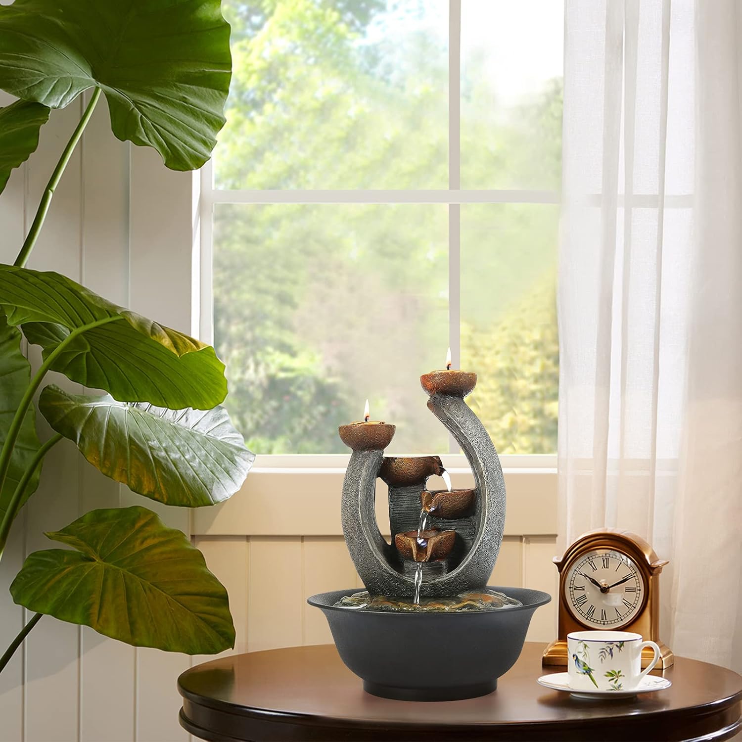 WICHEMI Indoor Fountain with Candle Holder for Home Office Decor
