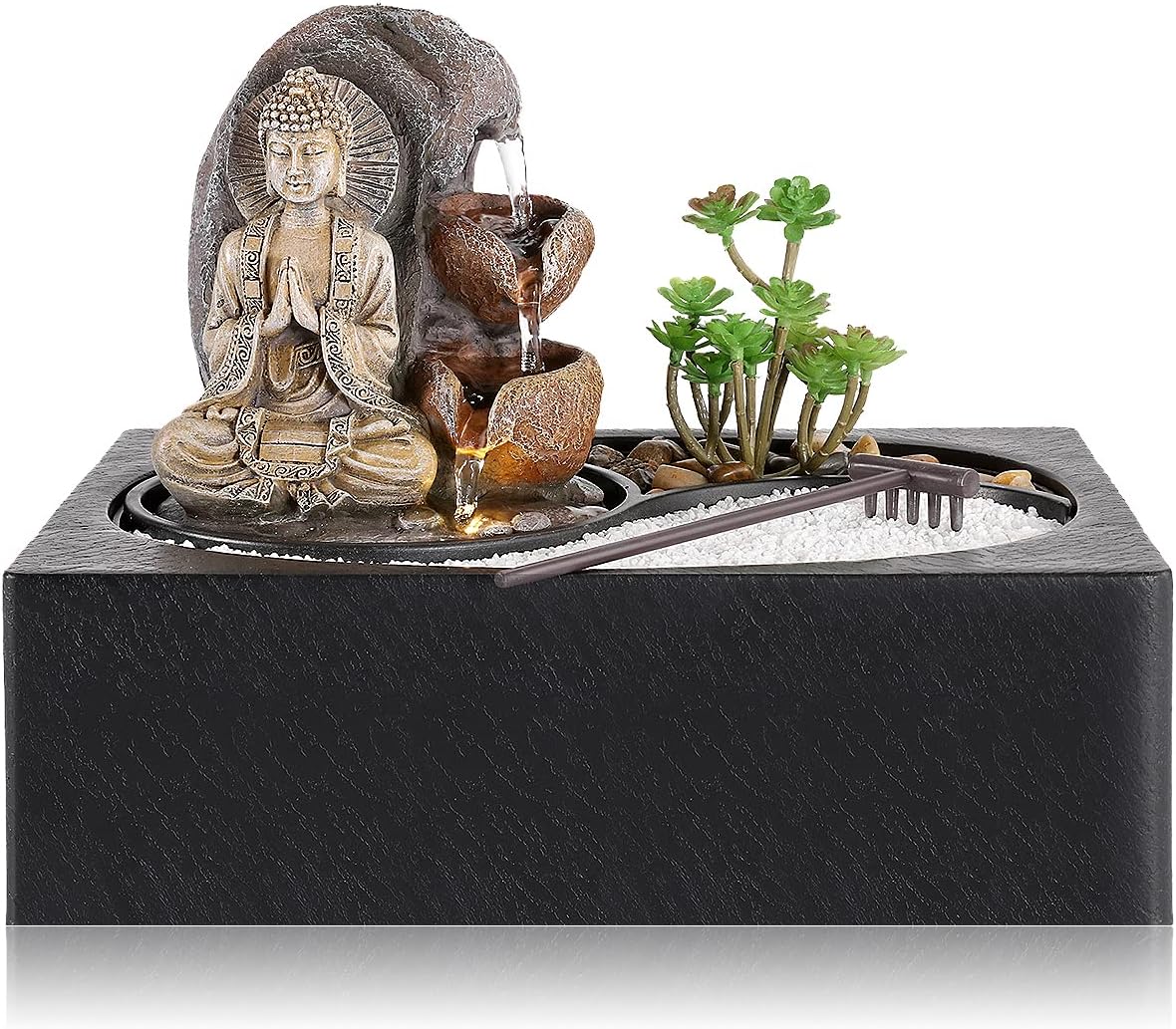 WICHEMI Waterfall Fountain Indoor Zen Garden Decor with LED Light