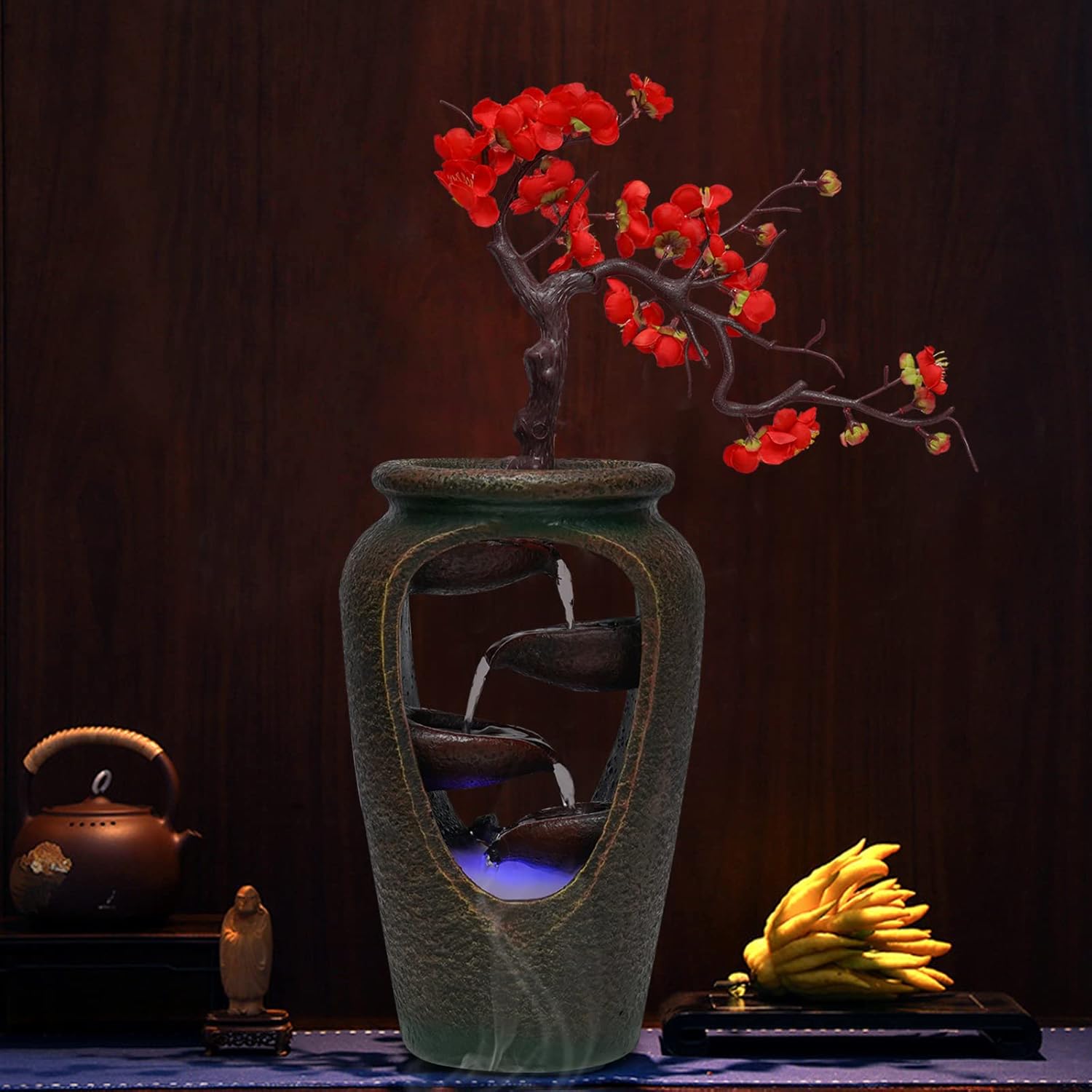 Headery 20 Inch Tabletop Resin Fountain with LED Lights