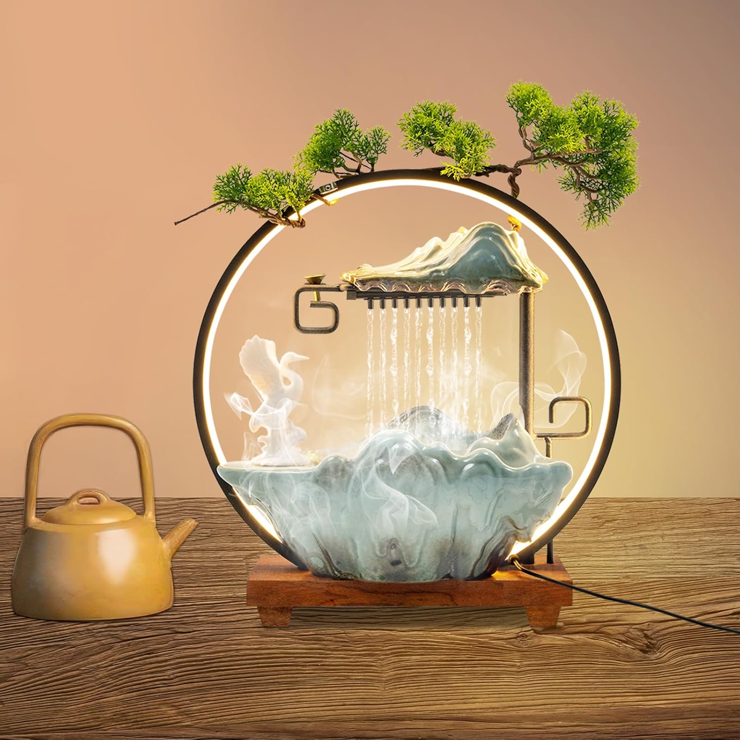 Emmliy Tabletop Water Fountain with LED Light Mist