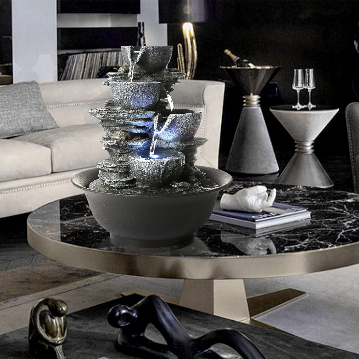 WICHEMI Indoor Waterfall Fountain with LED Light