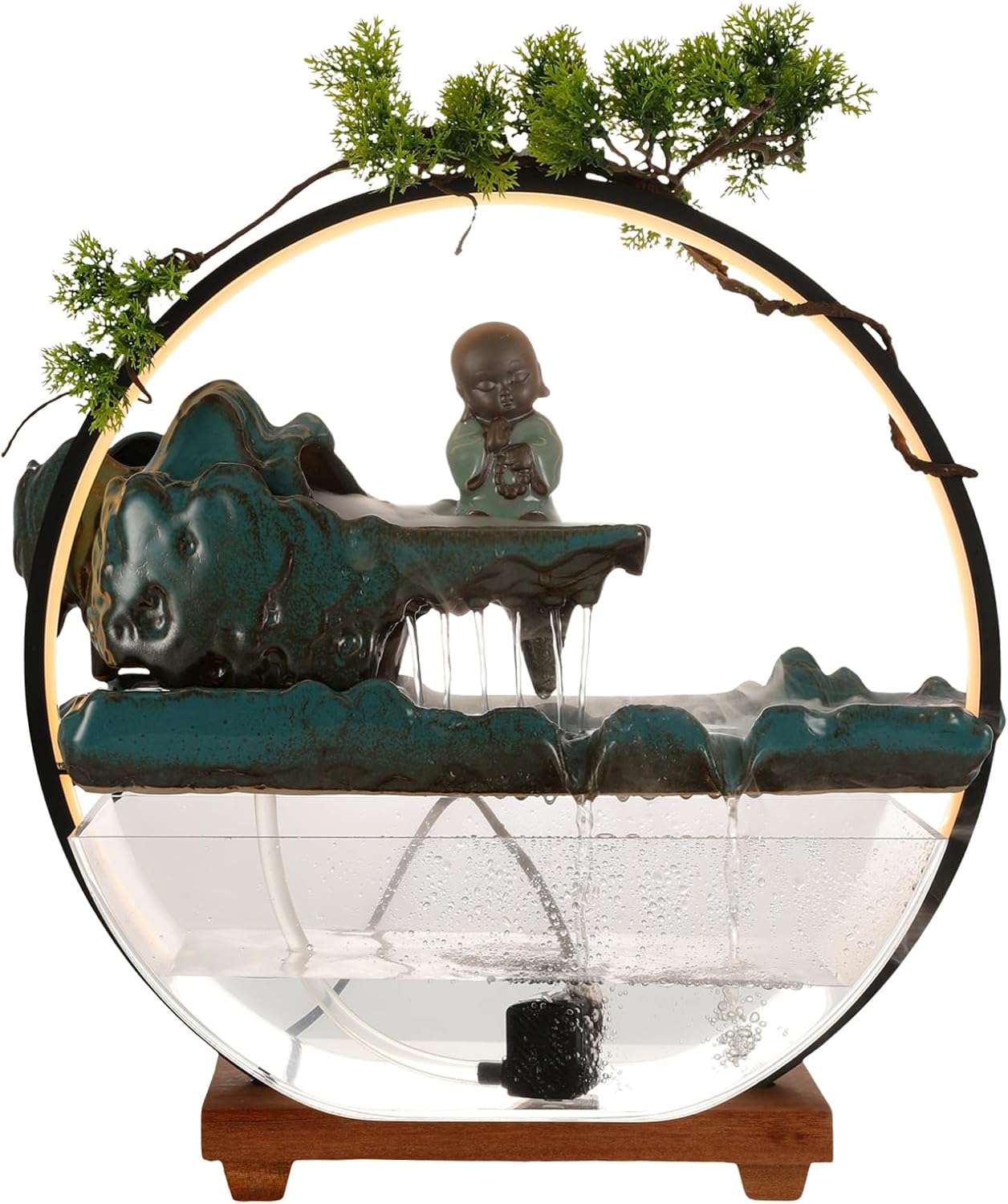 Crane Tabletop Water Fountain with LED Light for Meditation