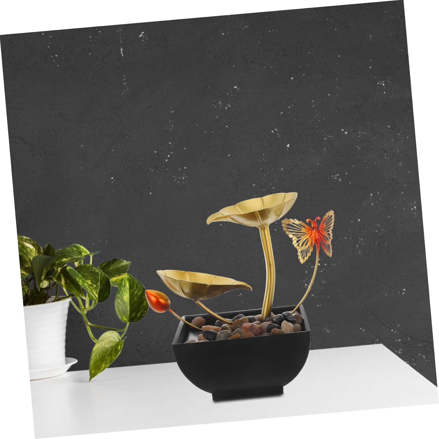 CORHAD Leaf Indoor Tabletop Fountain with LED Light and River Rocks