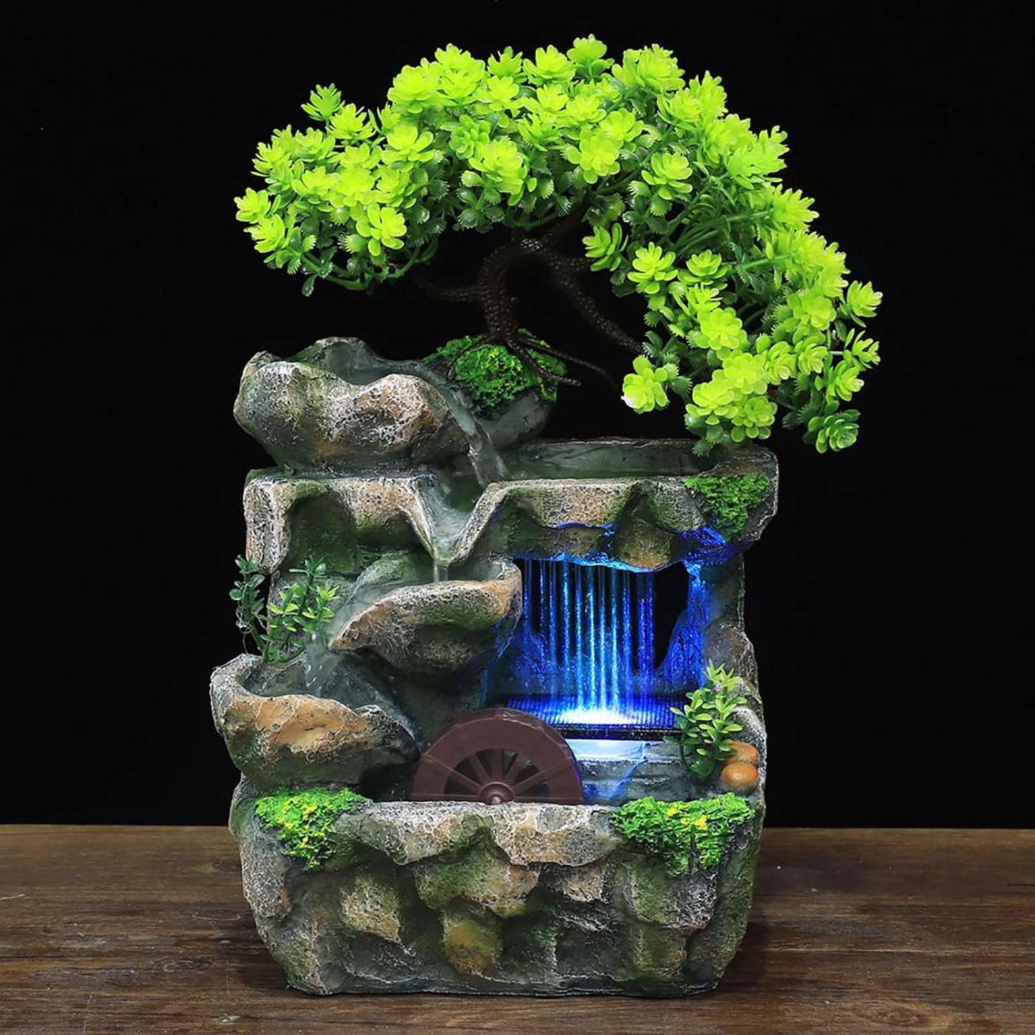 Mini Tabletop Fountain with LED Lights for Home Office