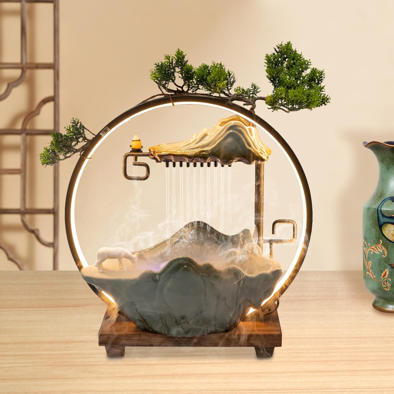 Tabletop Water Fountain with Mist and LED Lighting