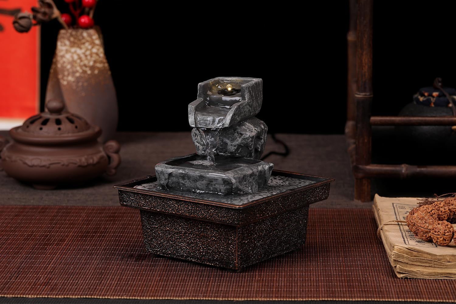 Tabletop Water Fountain with Automatic Pump for Home Office