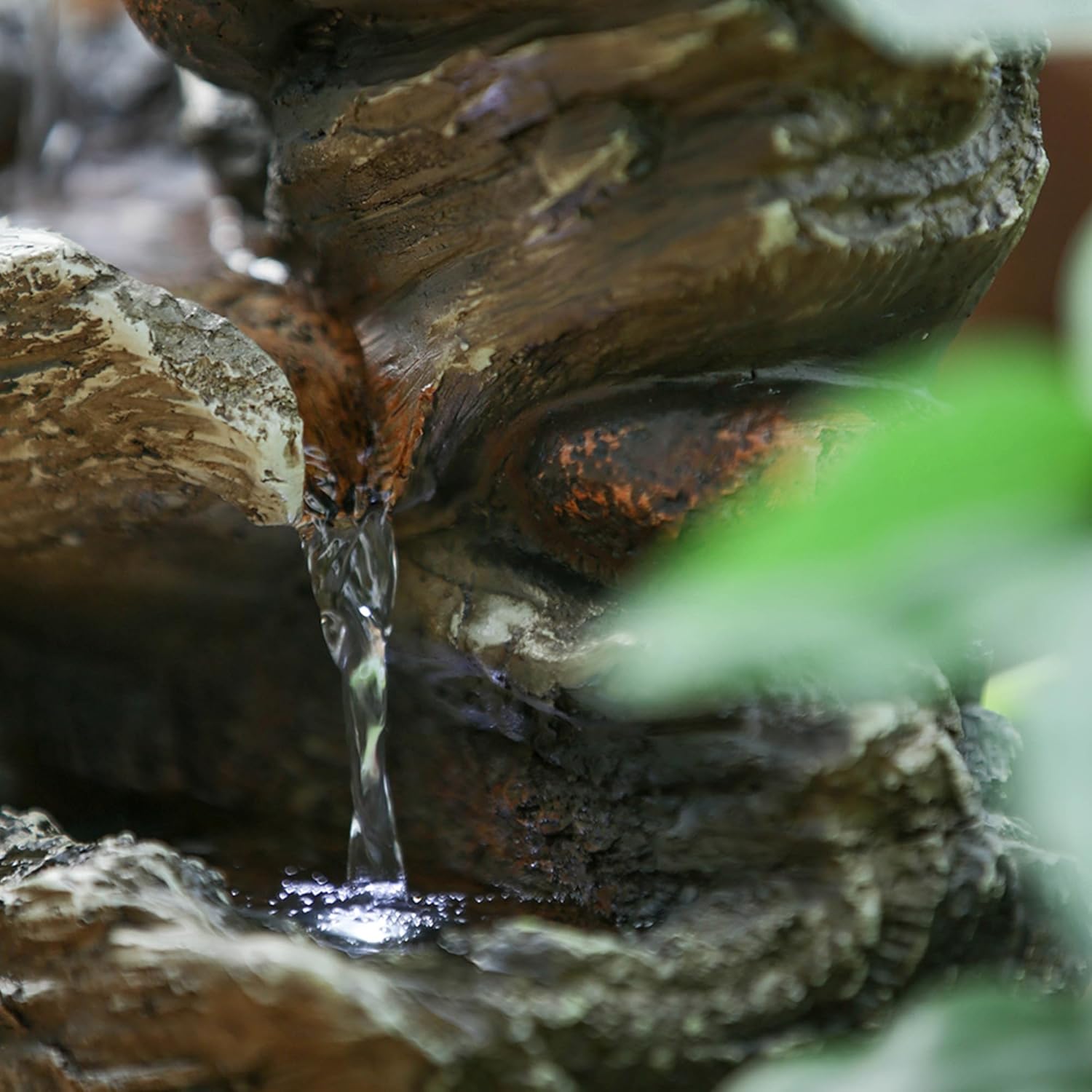 OPAHDN Indoor Brown Wood-Look Water Fountain with LED Light