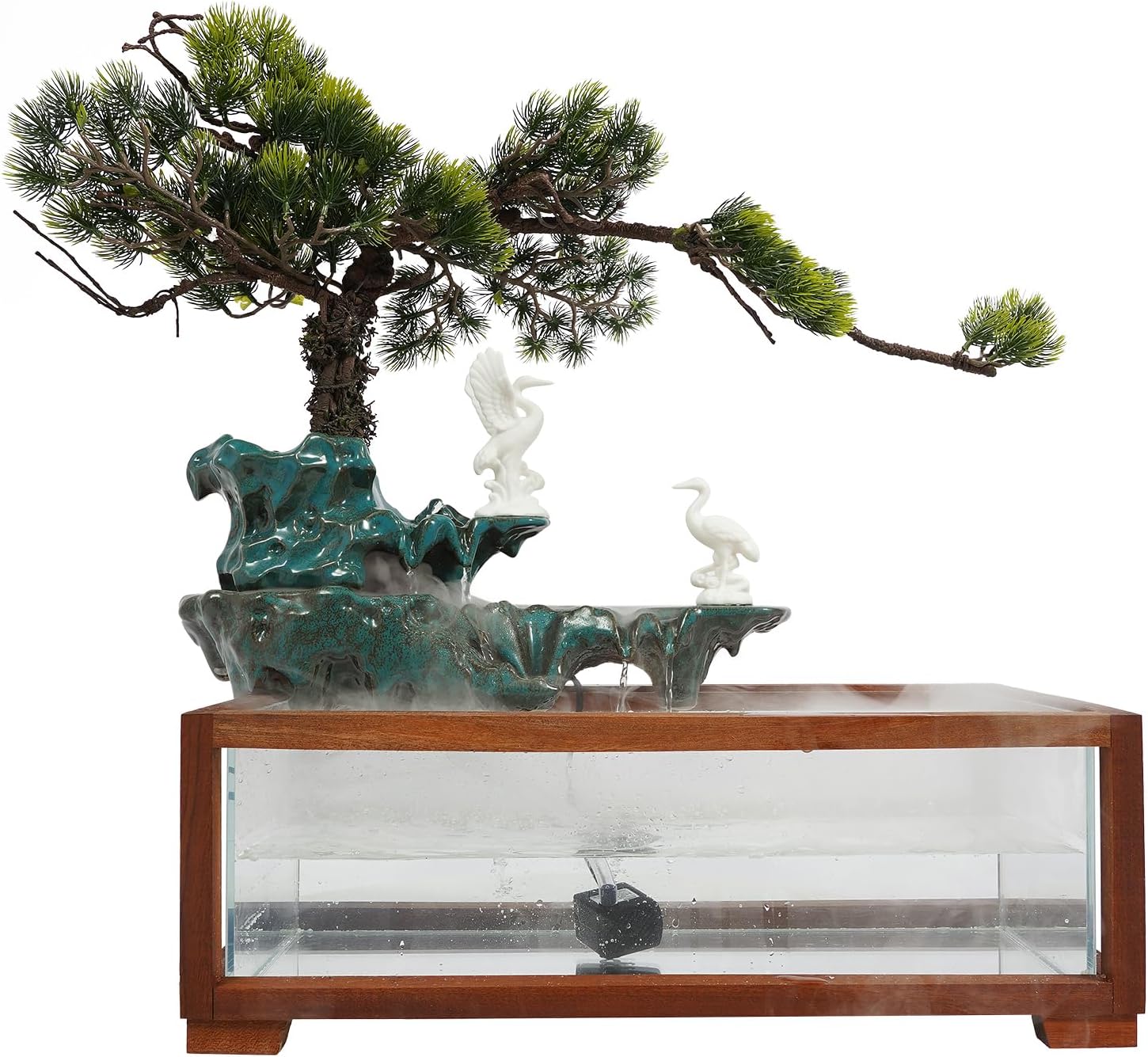 Elegant Tabletop Crane Water Fountain with LED and Fish Tank