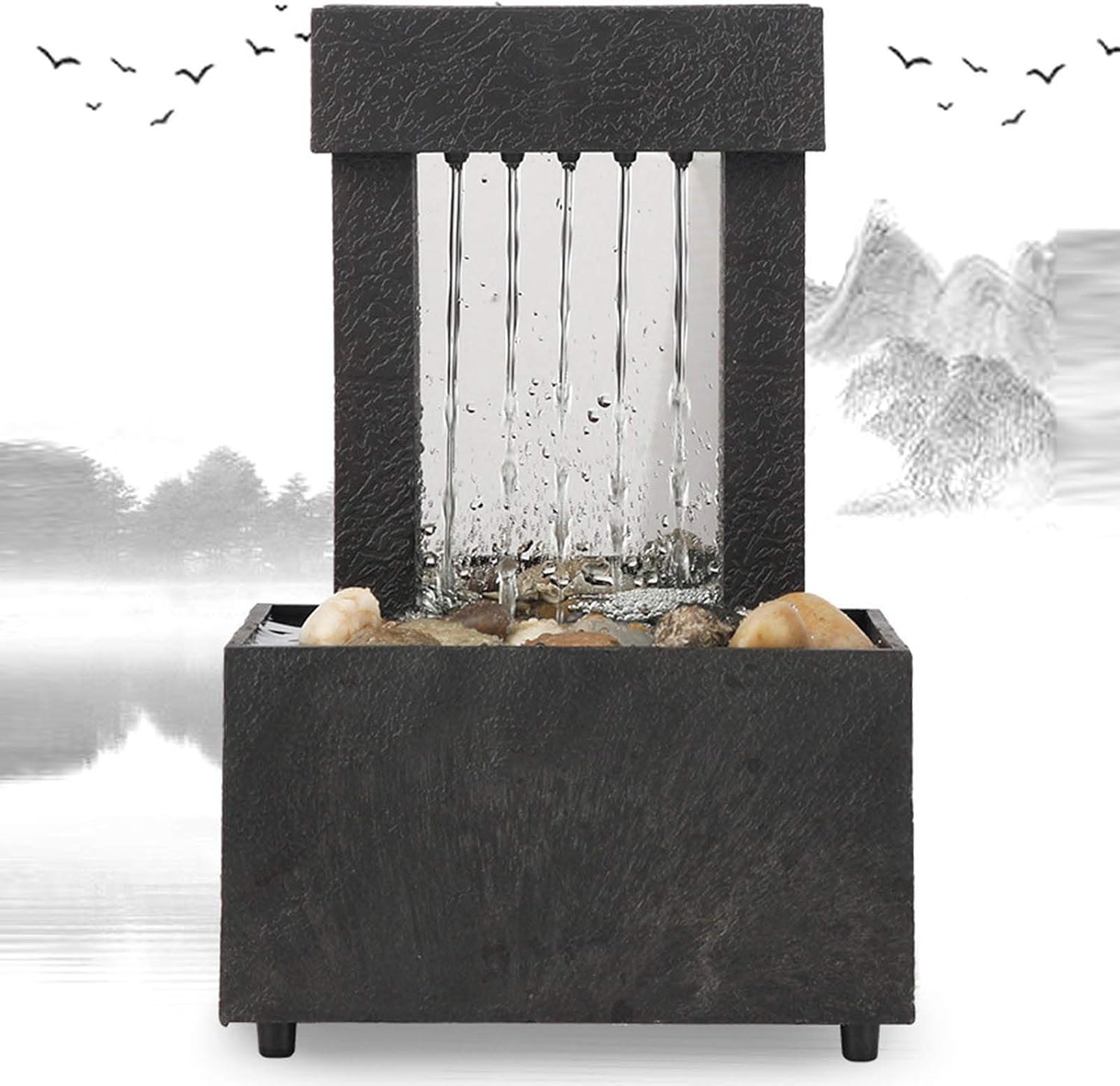 Yitengteng USB Tabletop Water Fountain with LED Light and Stones