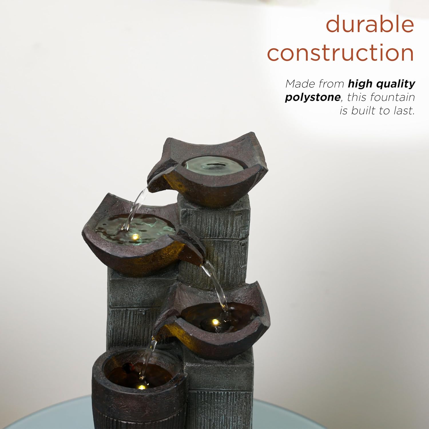 Alpine Corporation TZL414 14 Inch 4 Tier Bowls Fountain with LED Lights