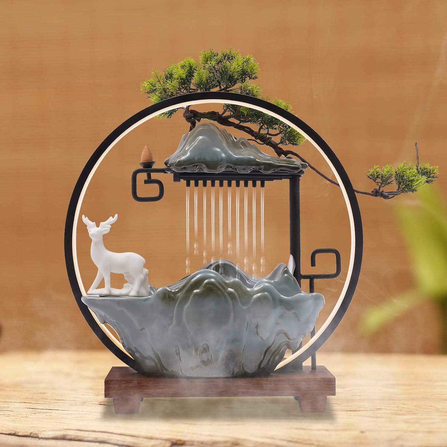 Small Tabletop Waterfall Fountain with Mist and Light
