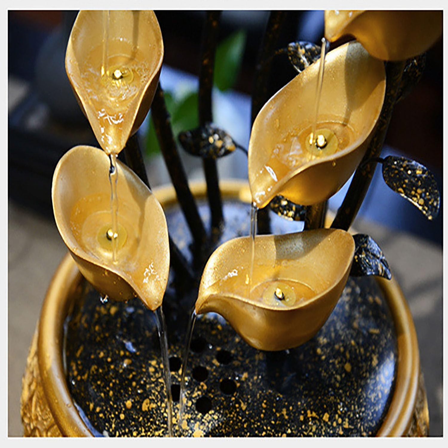 Gold 4-Tier Money Tree Tabletop Waterfall Fountain for Indoor Zen Meditation and Relaxation 1