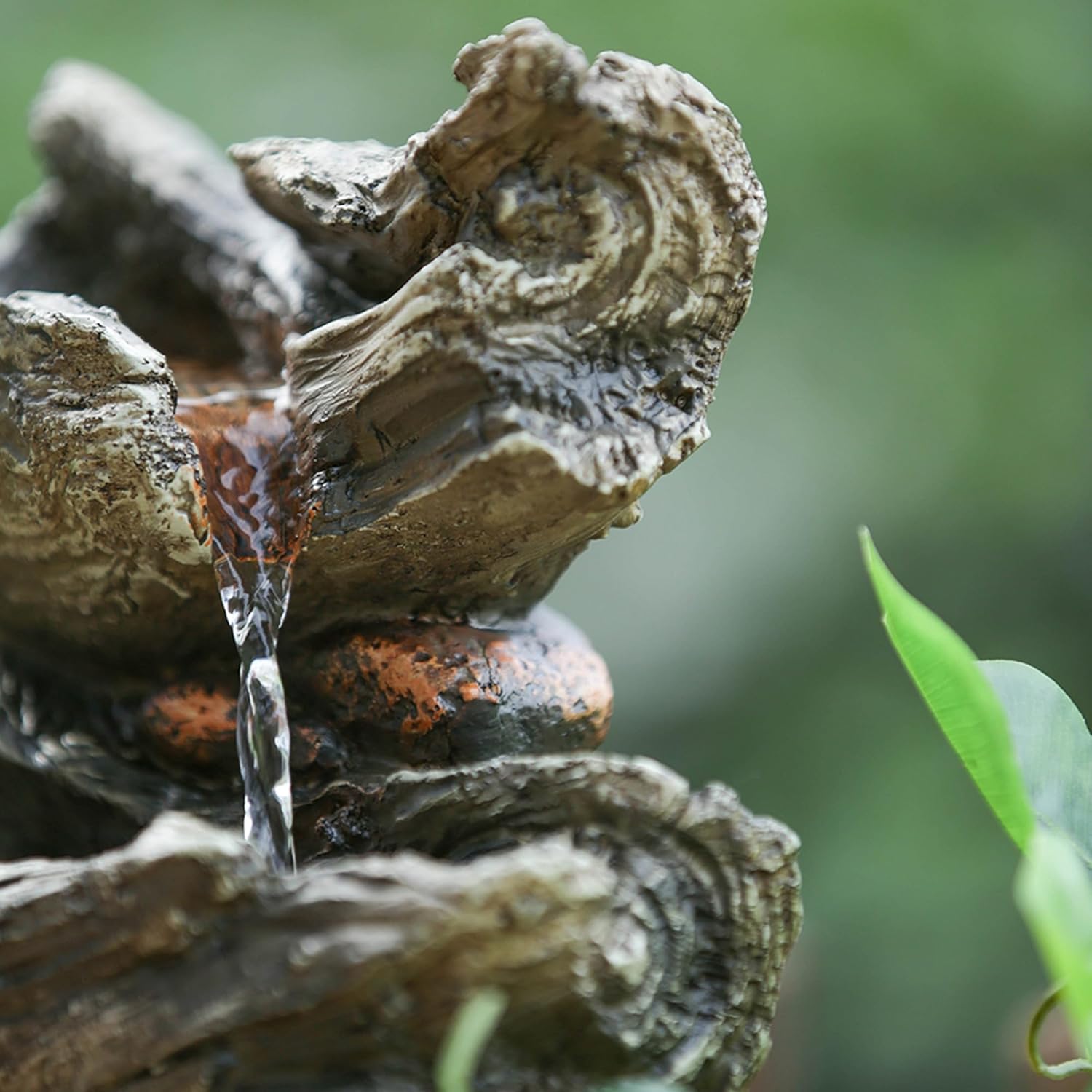 OPAHDN Indoor Brown Wood-Look Water Fountain with LED Light