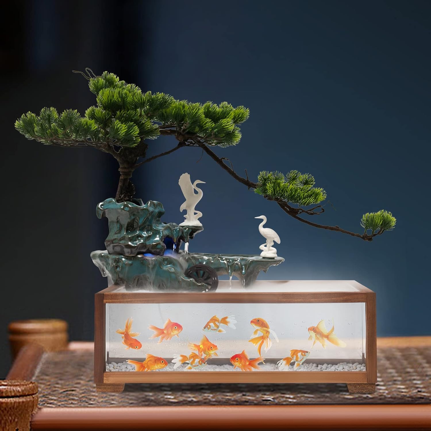 Hanmorfarbi Tabletop Fountain with LED Light and Fish Tank