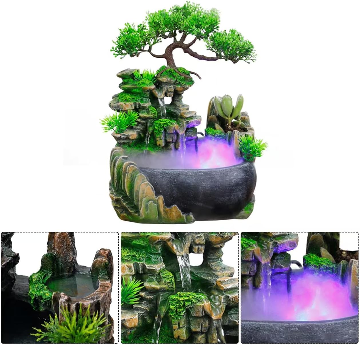11-Inch Tabletop LED Waterfall Fountain with Atomizer