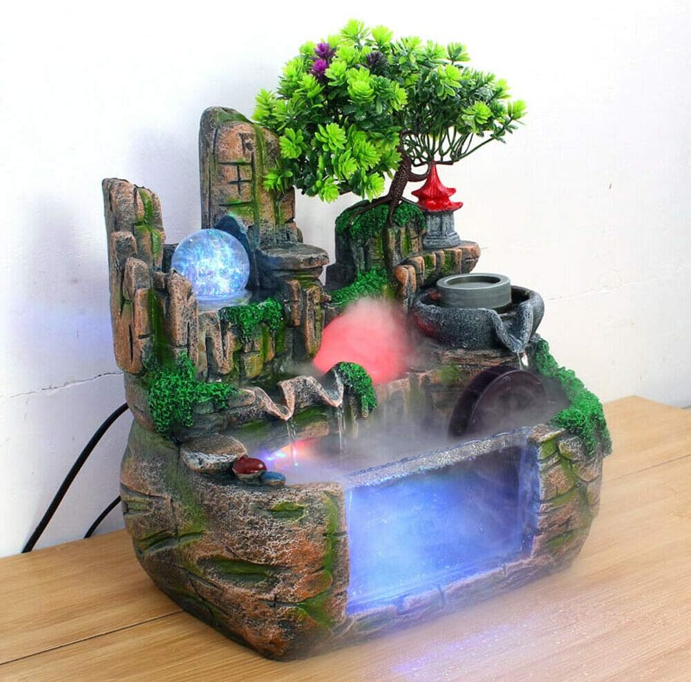 Indoor Waterfall Fountain with LED Lights and Aquarium