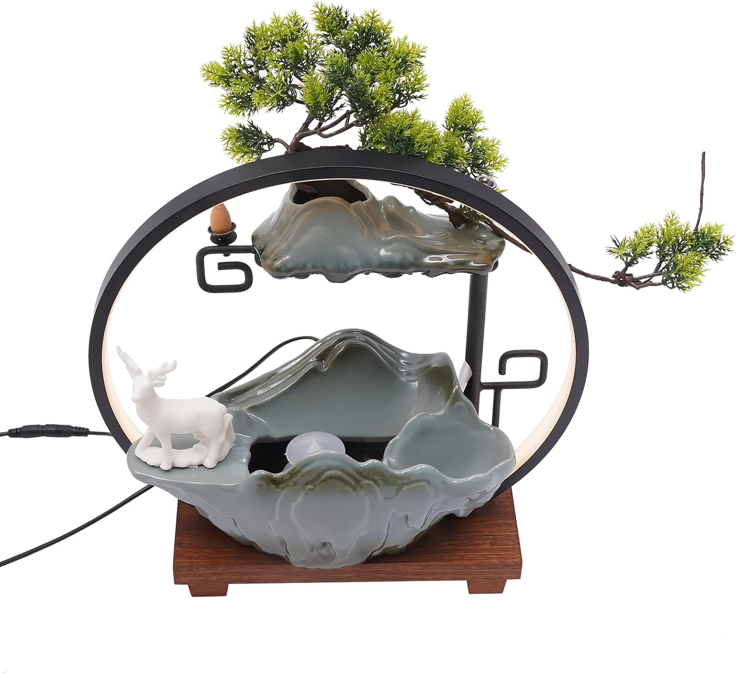 Tabletop Water Fountain with Mist LED and Feng Shui Decor