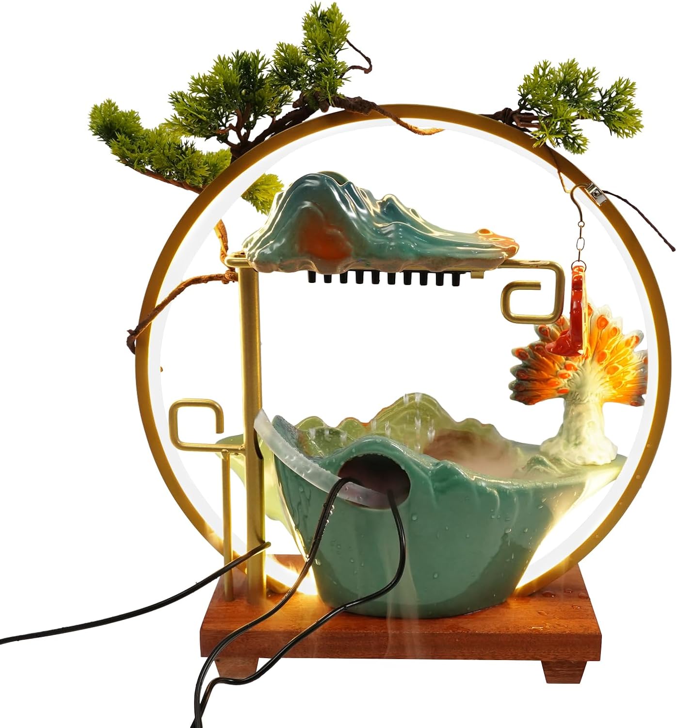 Tabletop Water Fountain with LED Light and Atomizer