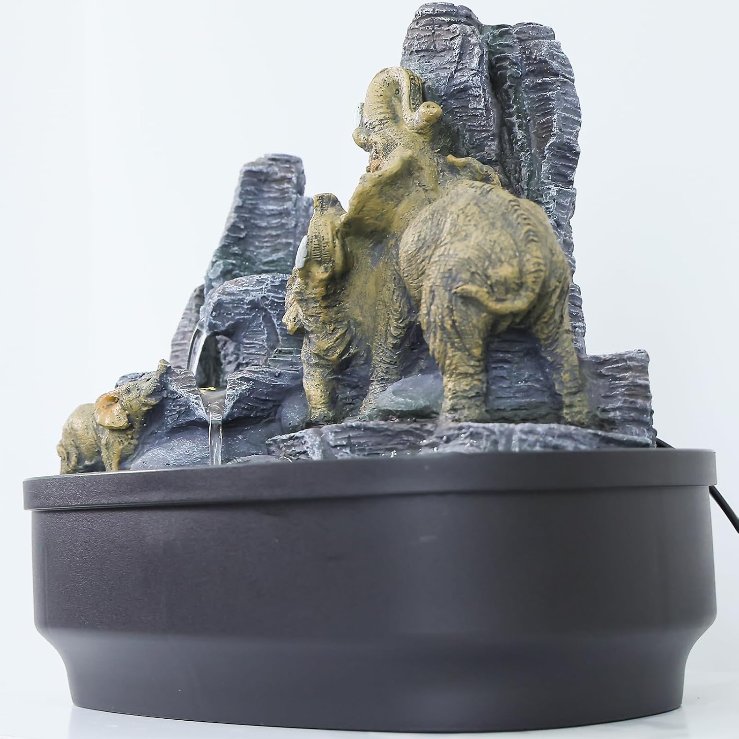 Elephant Tabletop Fountain with LED Lights and Rock Features