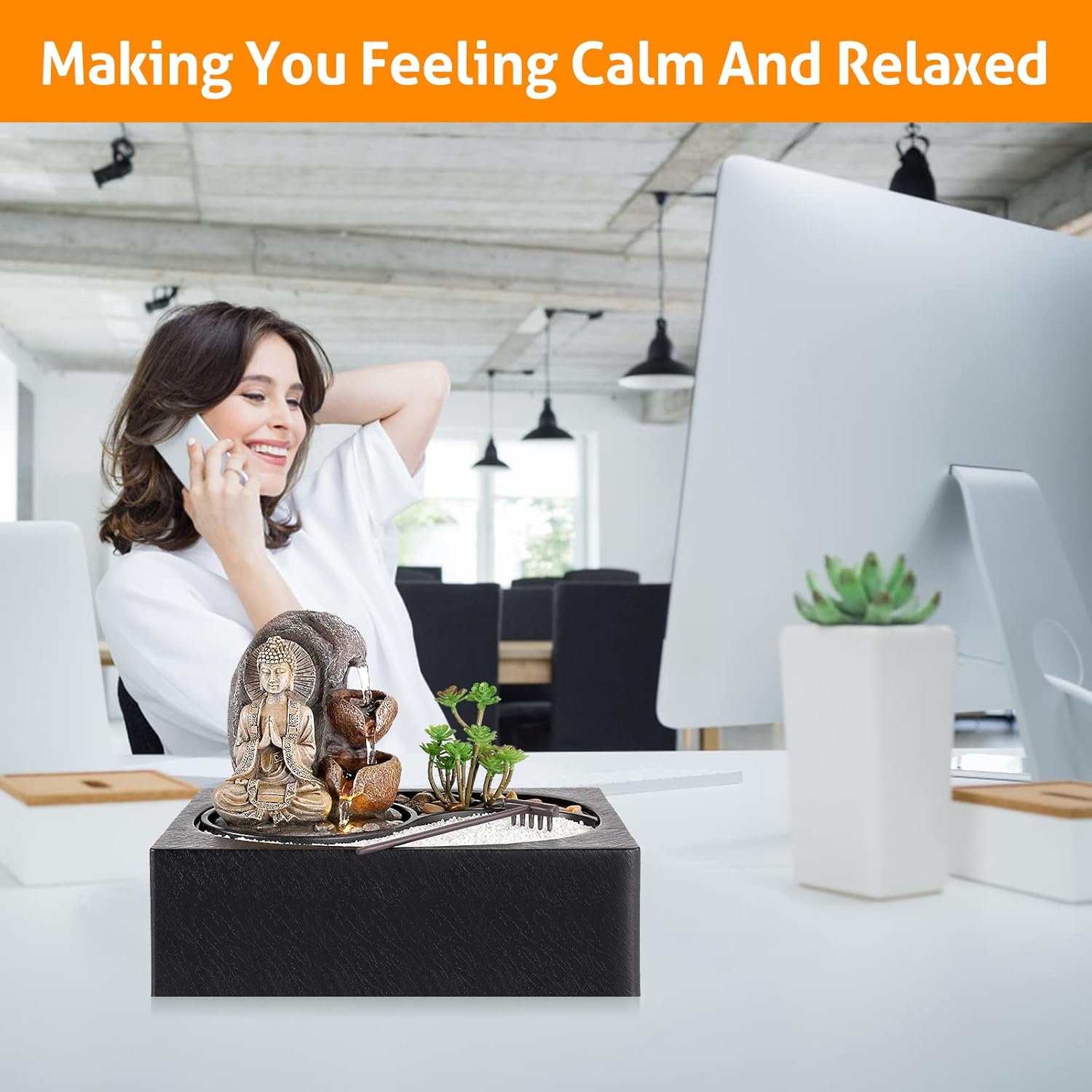 WICHEMI Waterfall Fountain Indoor Zen Garden Decor with LED Light