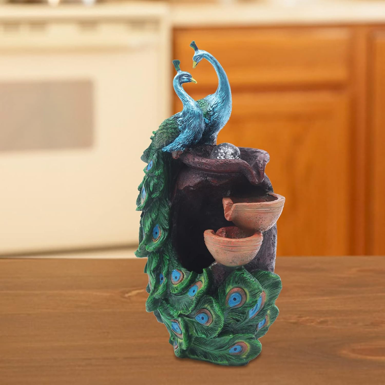 Bacacoo 110V Indoor Tabletop Fountain with Peacock Design