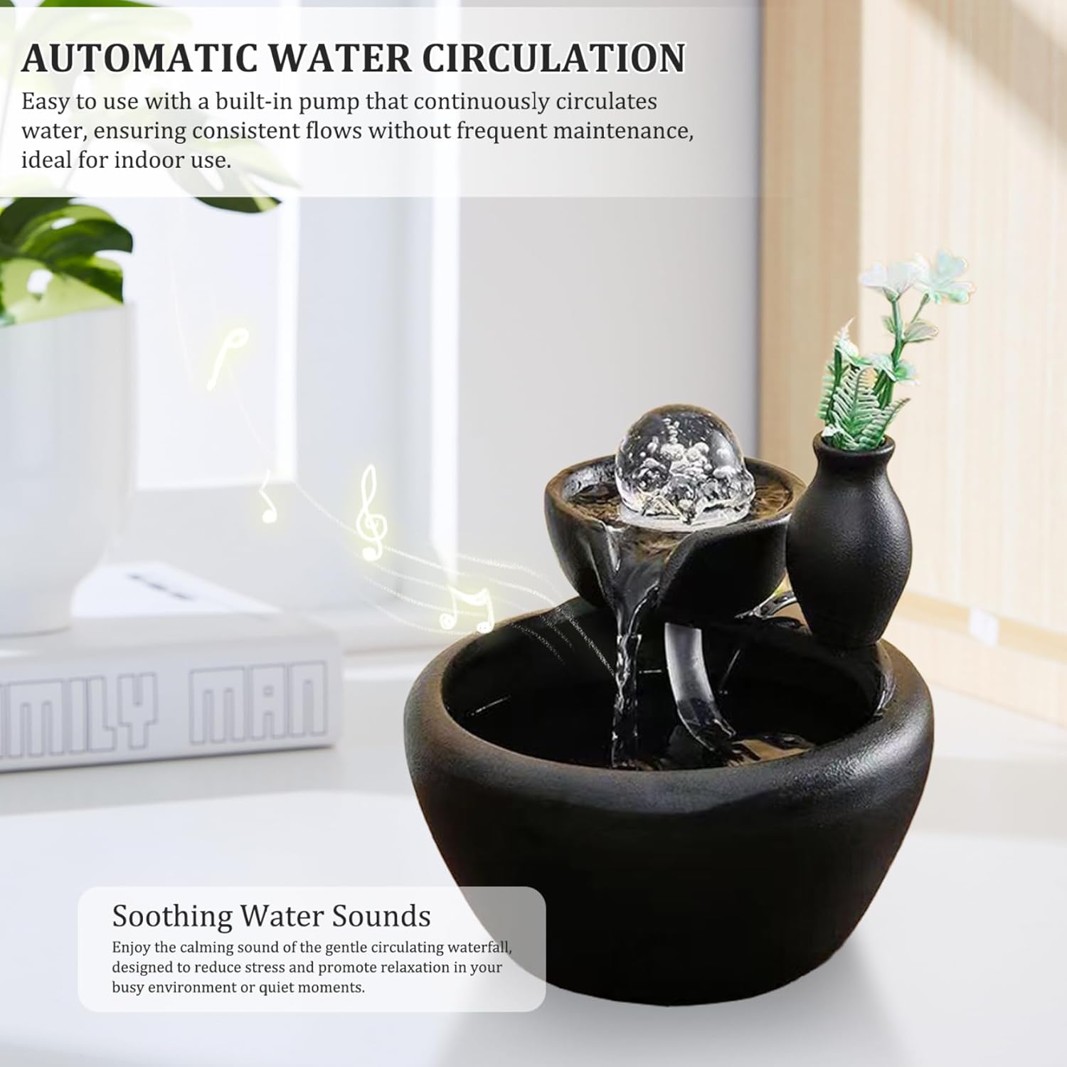 Mini Fountain with Crystal Ball and Ceramic Vase