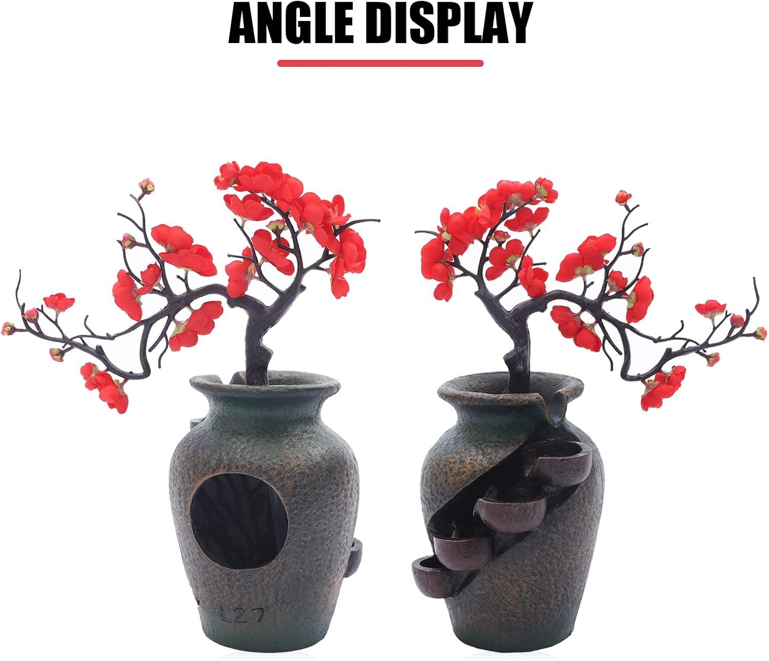 Tabletop Fountain with LED Light and Simulated Flowers