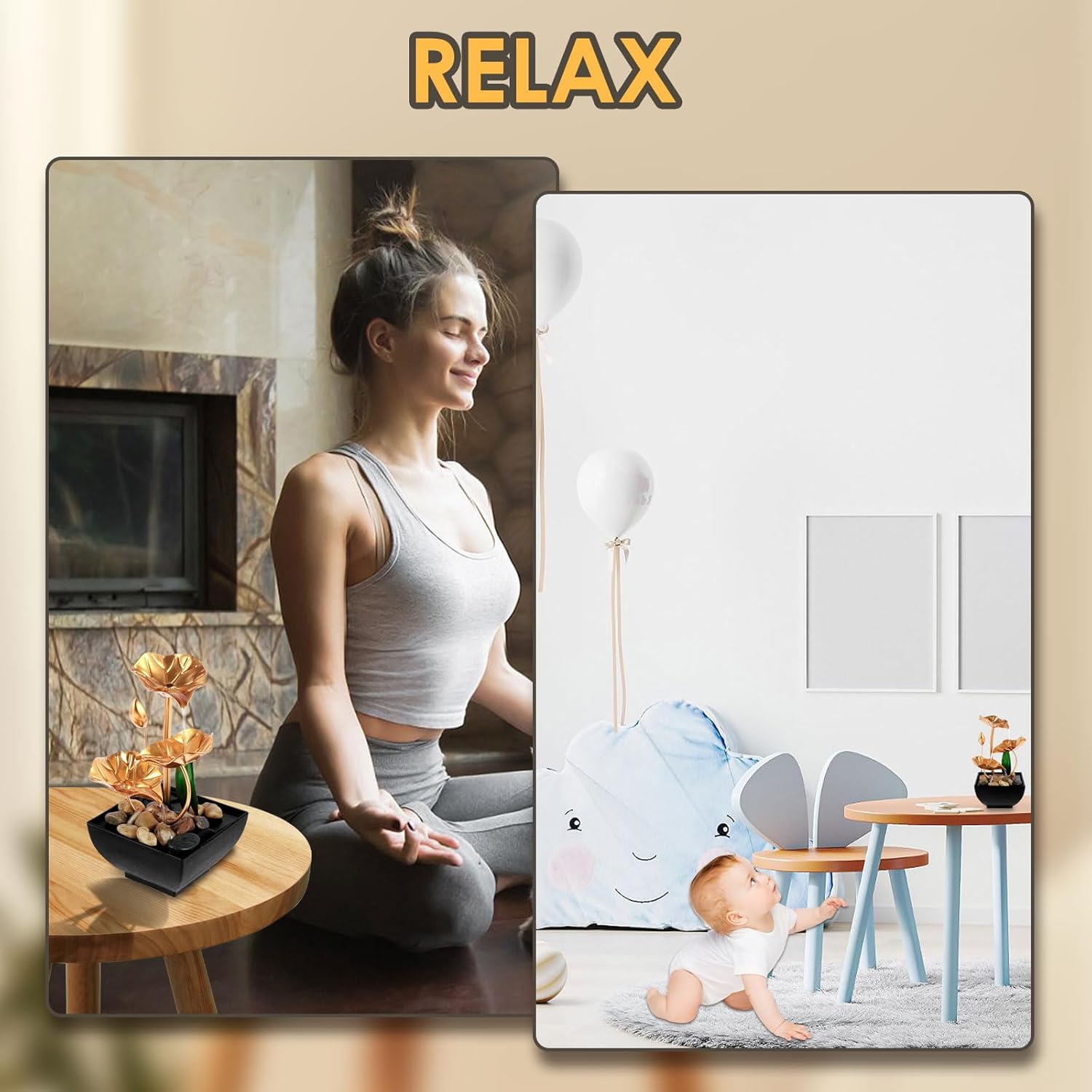 Mini USB Powered Tabletop Waterfall Fountain for Relaxation and Meditation