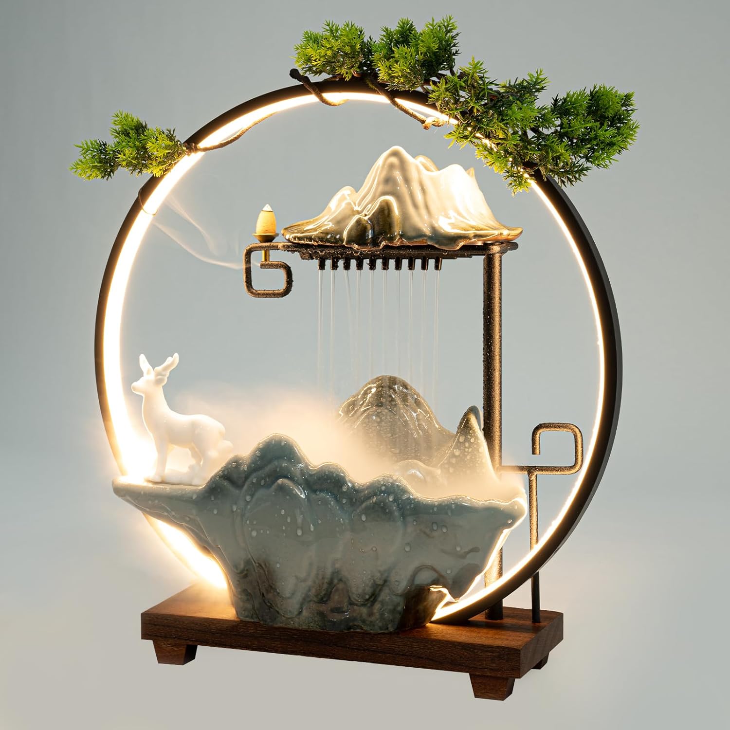 Tabletop Fountain with Glowing Circle and Deer