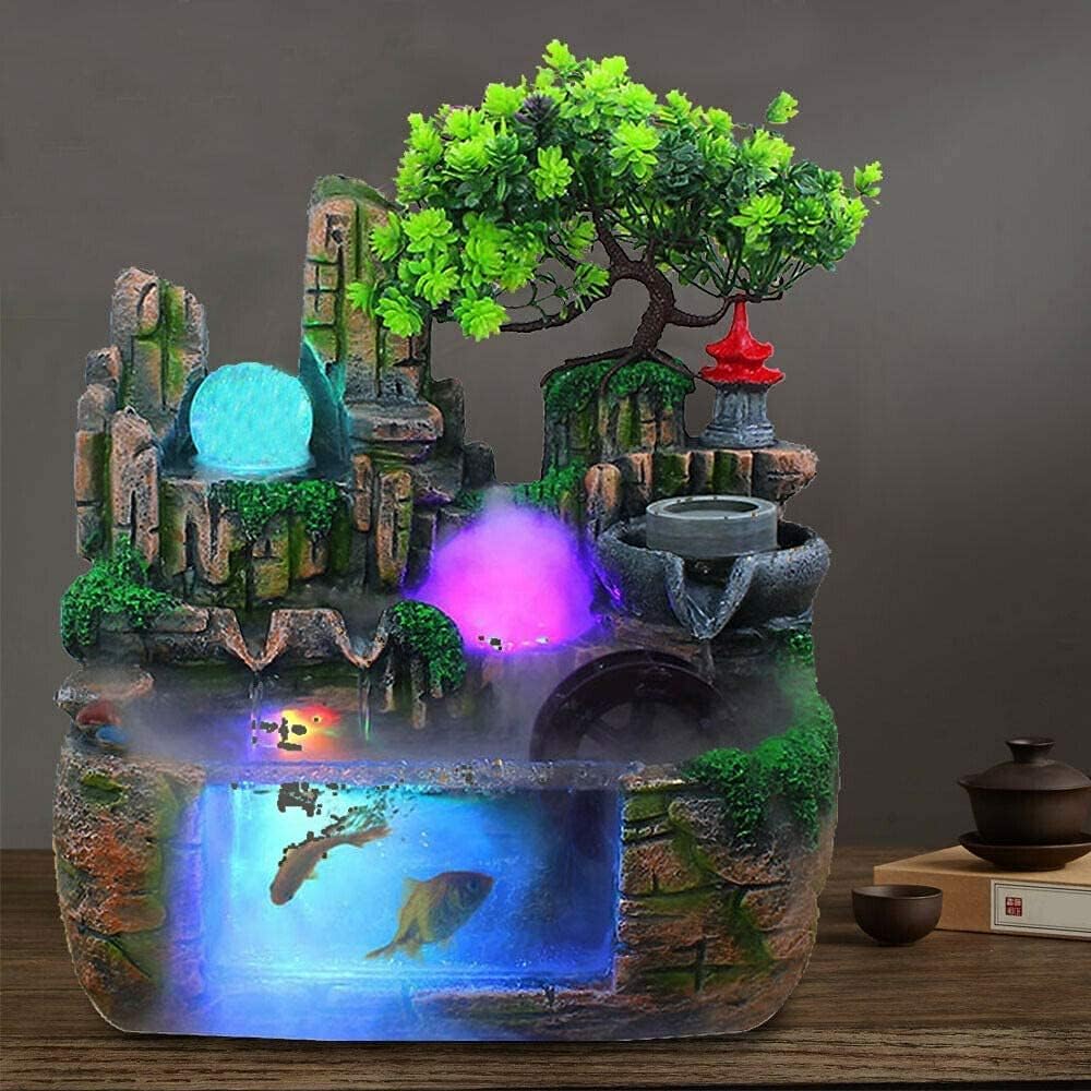 Indoor Relaxation Desktop Fountain with Rockery and Crystal Light
