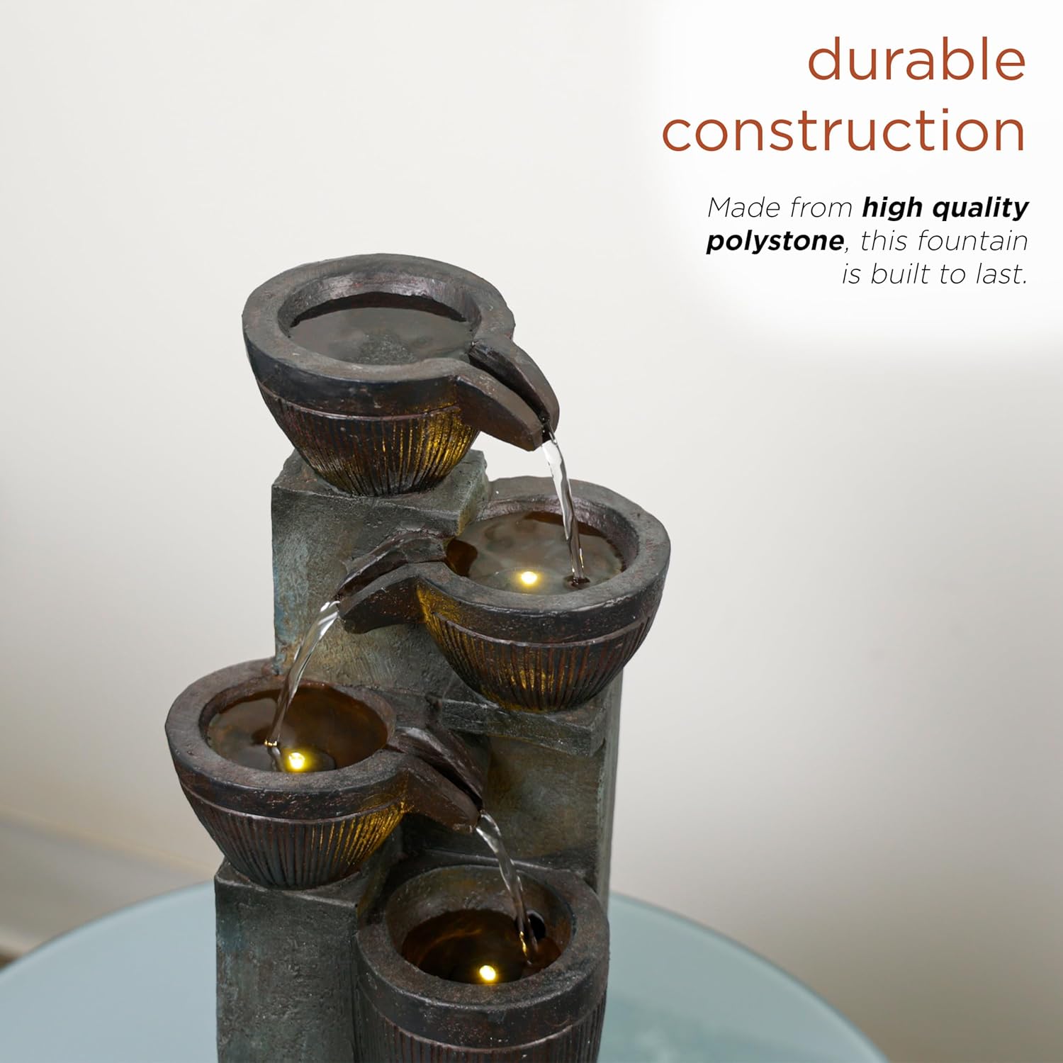 Alpine Corporation 14 Inch Stoned Jar Water Fountain with LED Lights