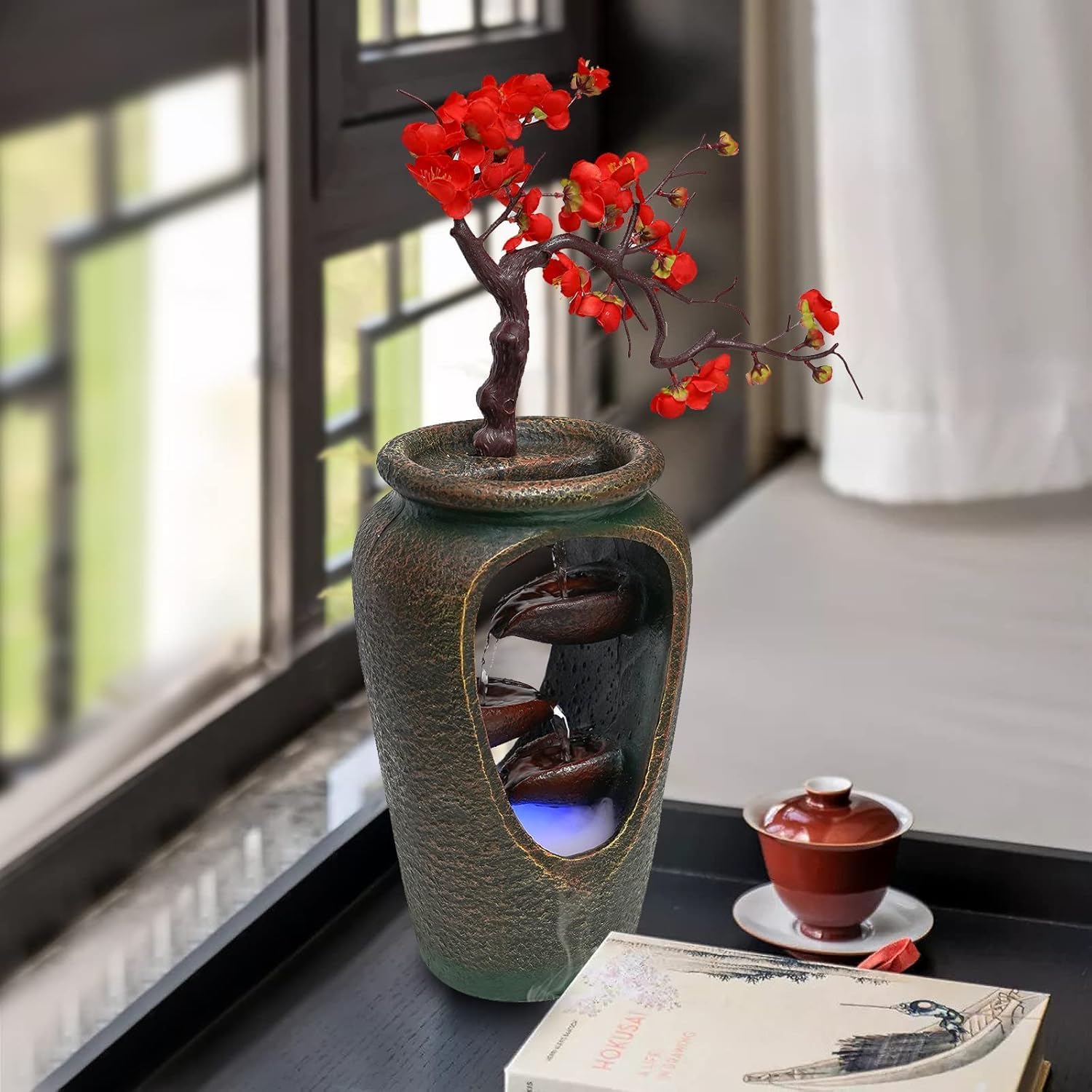 20 Flower Vase Tabletop Decorative Waterfall Humidifier with LED Lights