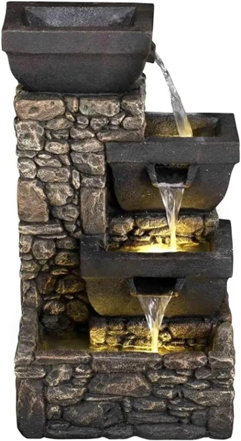 Water Fountain with LED Lights and Auto-Pump for Home and Outdoor Use