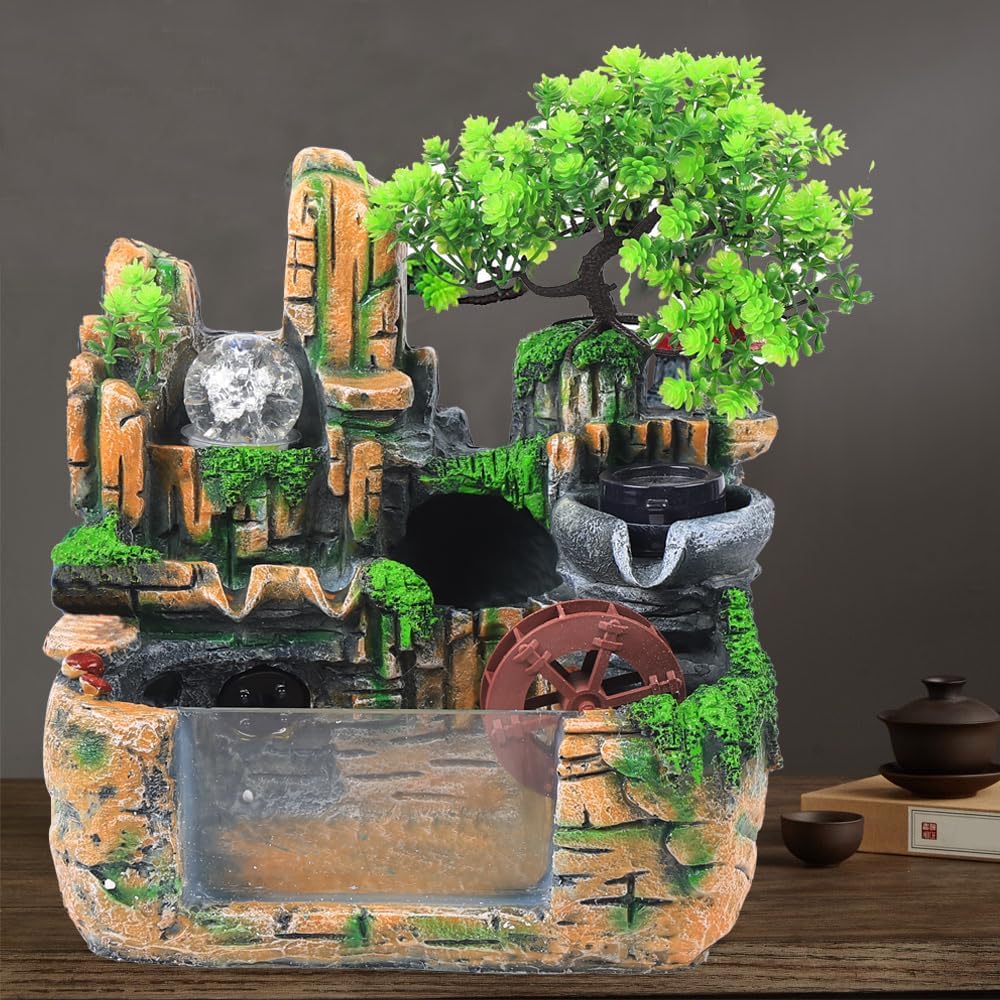 118 Inch Rockery Desktop Fountain with LED Light and Atomizer