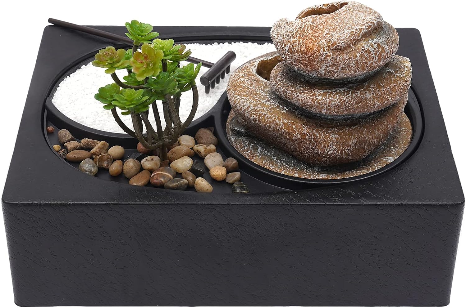 Table Top Water Fountain Indoor with River Rocks and Plants