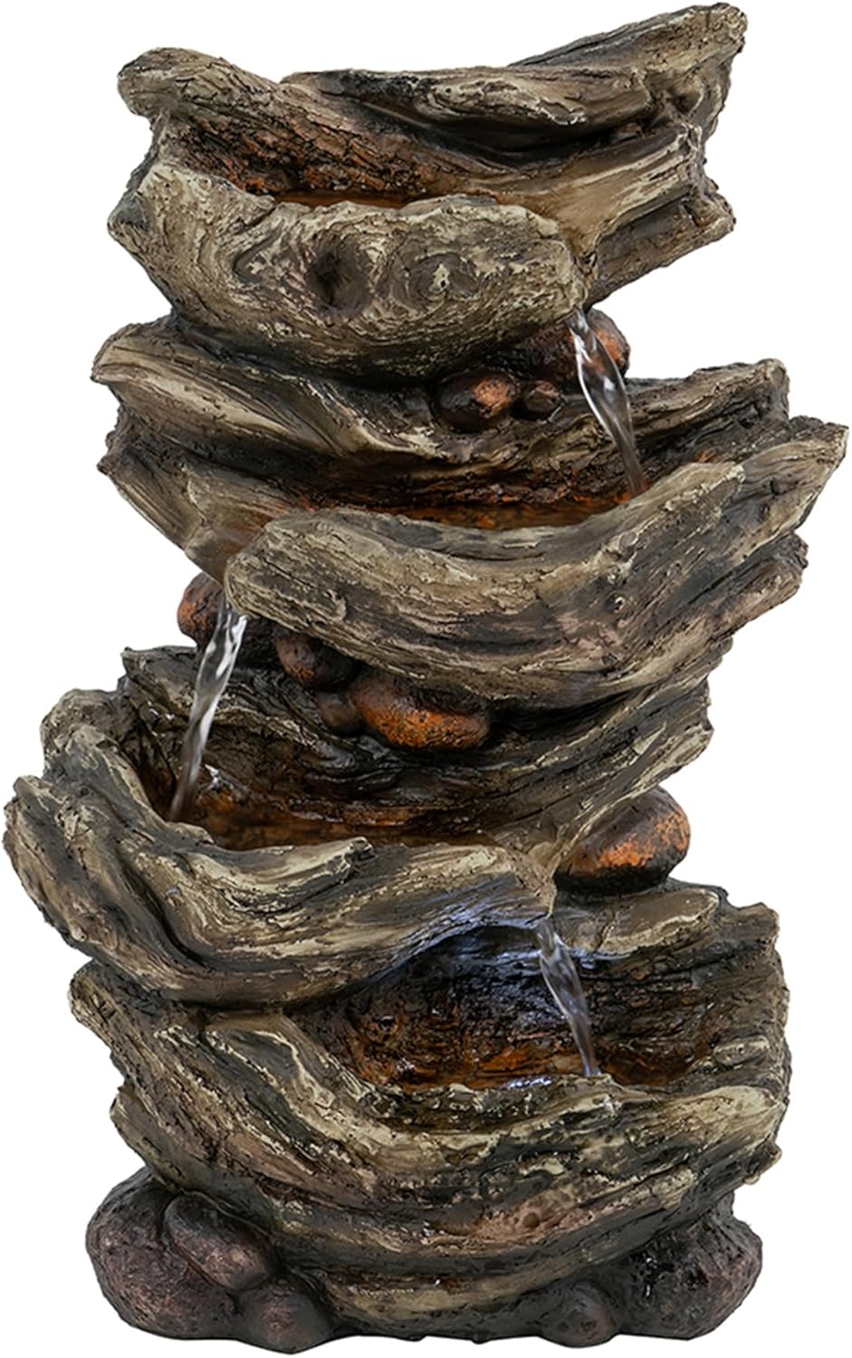 OPAHDN Indoor Brown Wood-Look Water Fountain with LED Light