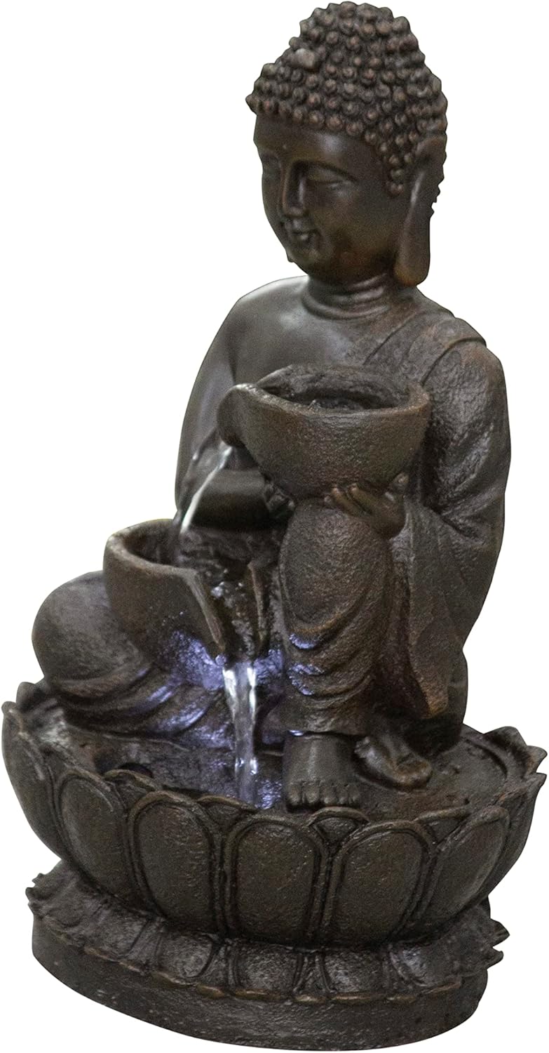 Hi-Line Gift Ltd 1375 Inch Buddha Fountain with LED Tabletop Decor