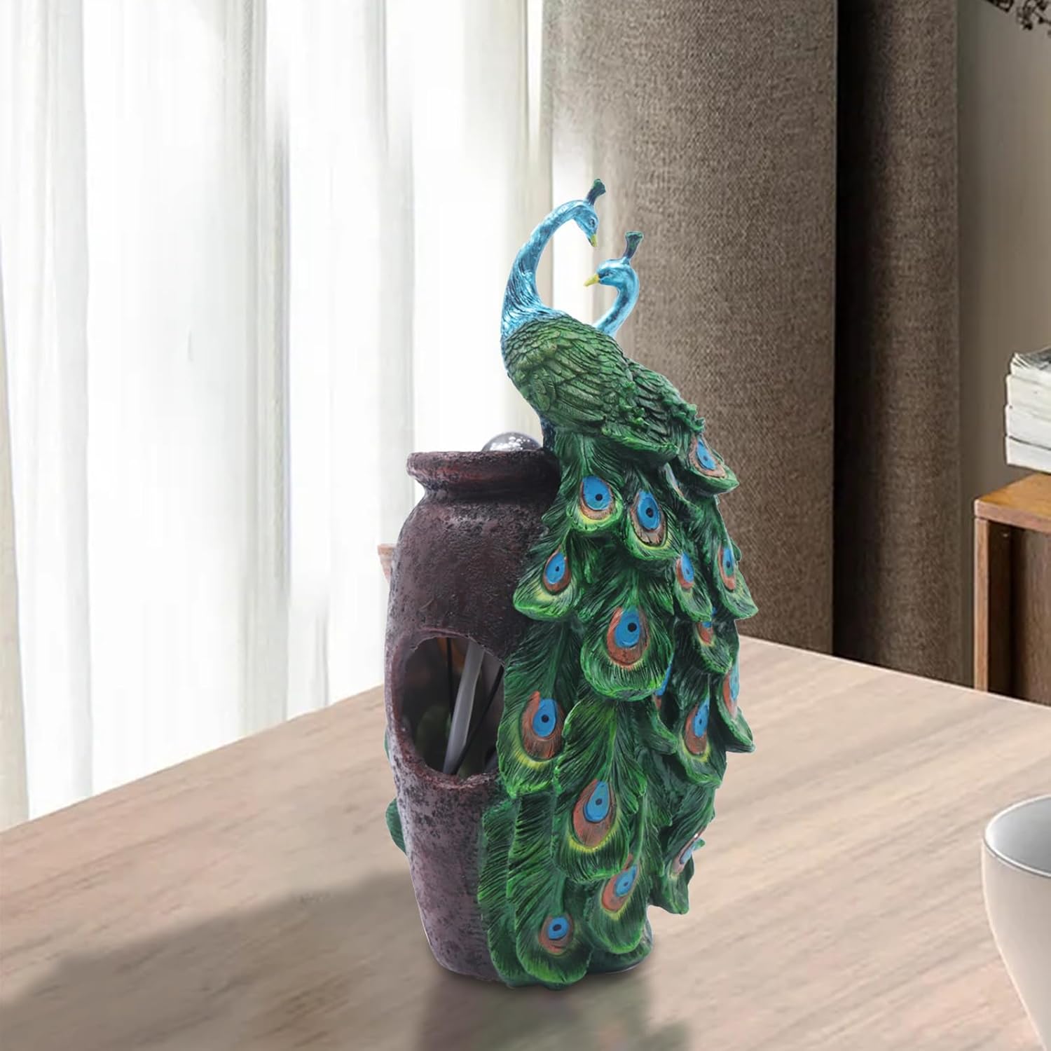 Bacacoo 110V Indoor Tabletop Fountain with Peacock Design