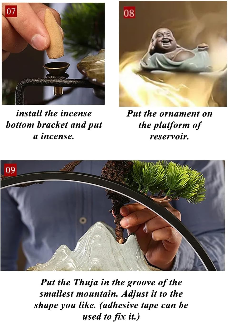 LXLO LED Light Tabletop Buddha Fountain Indoor Zen Waterfall Decor for Meditation and Stress Relief