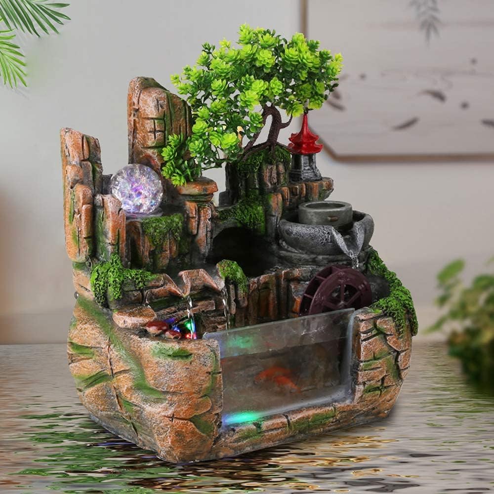 Indoor Relaxation Desktop Fountain with Rockery and Crystal Light