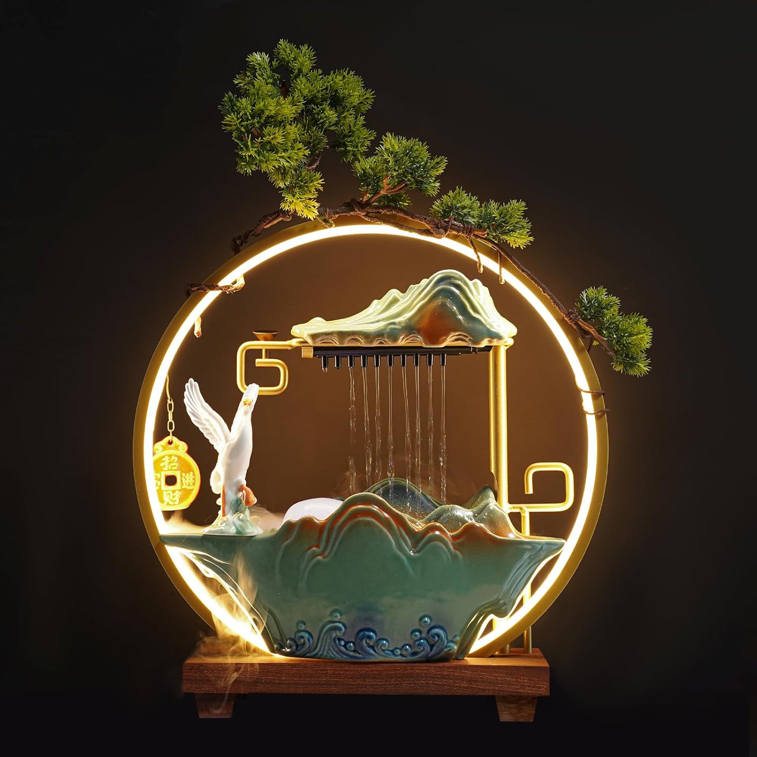 Zivisamt Crane Tabletop Water Fountain with LED Light Mist