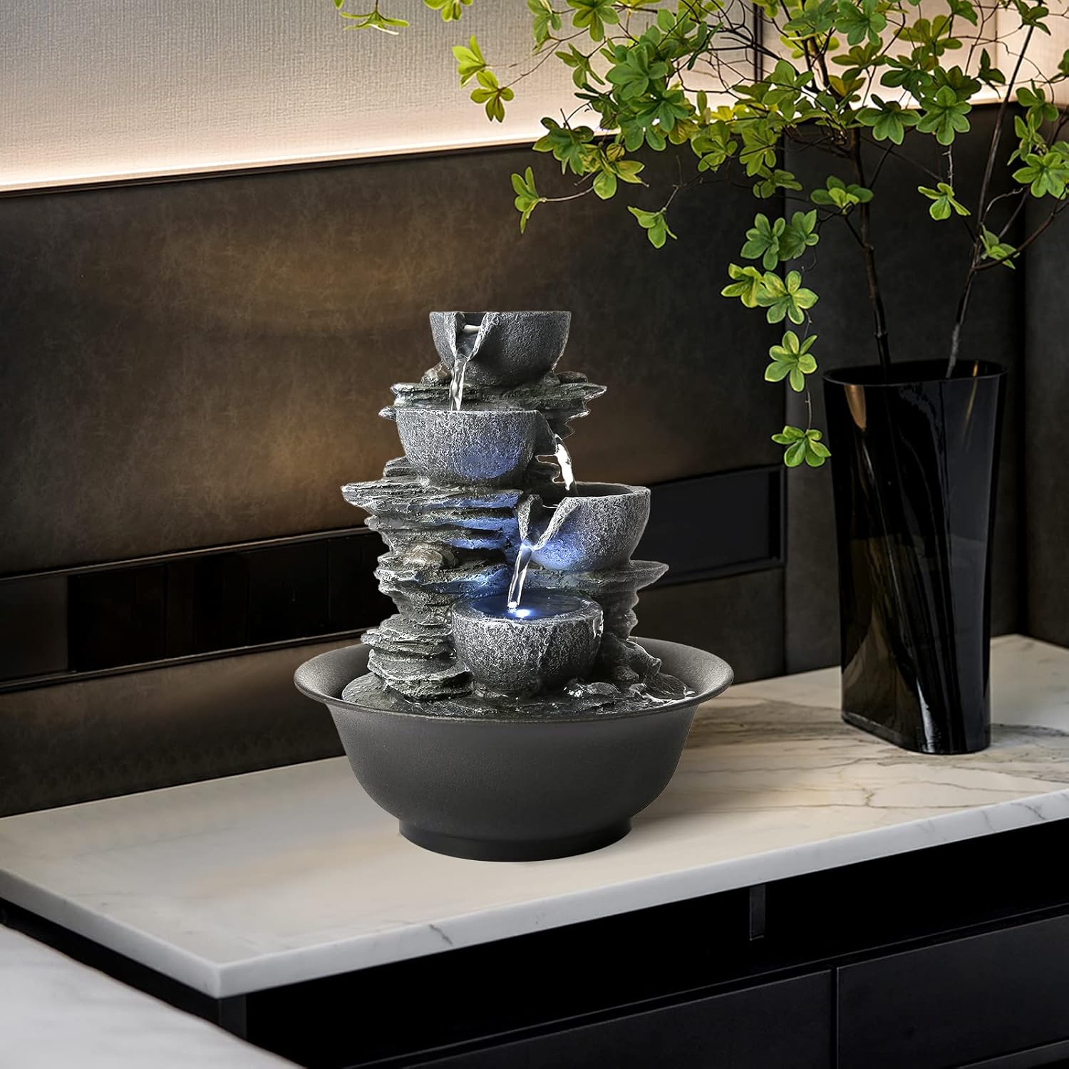 WICHEMI Indoor Waterfall Fountain with LED Light