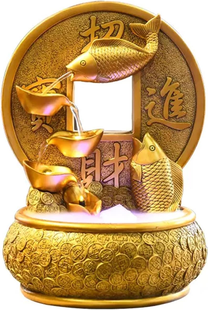 Golden Koi Indoor Waterfall Fountain with LED Light