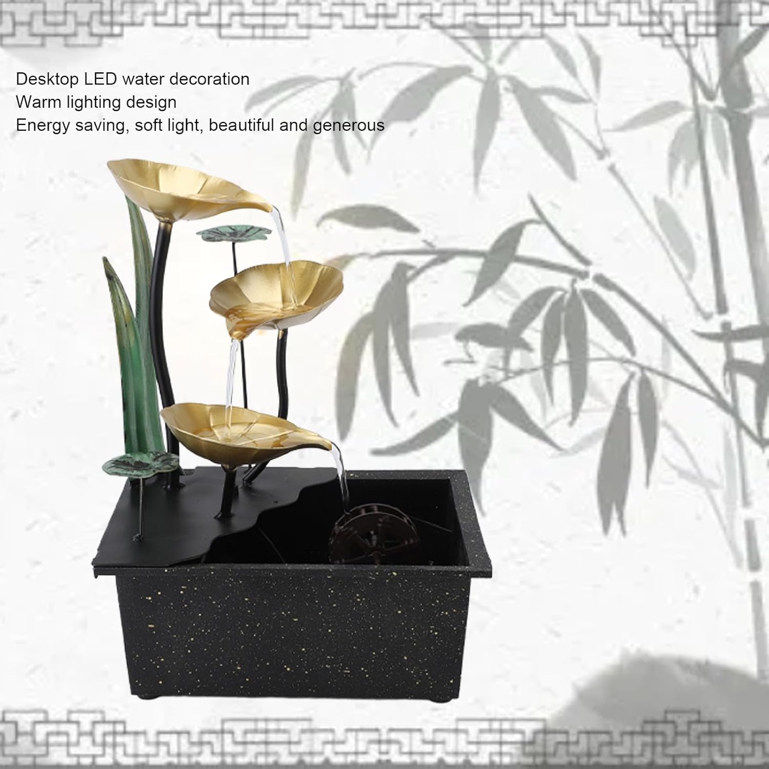 SUNFECILI Tabletop Water Fountain with LED Light