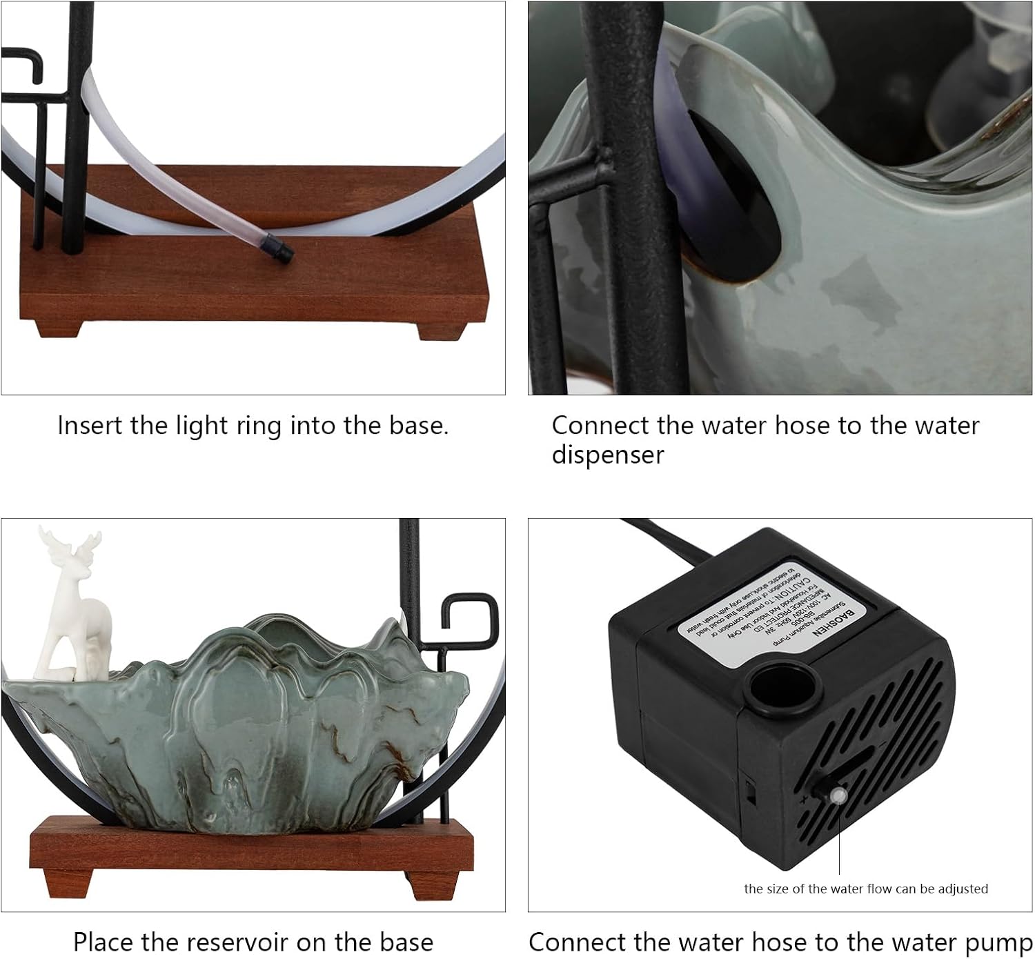 Tabletop Water Fountain with LED Light and Pump
