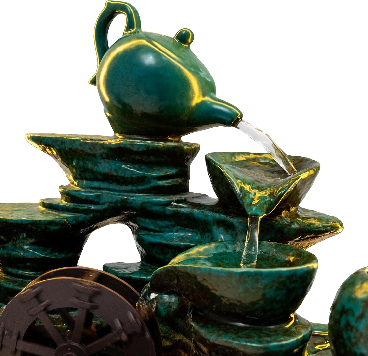 Tabletop Buddha Water Fountain with LED Light and Fake Plants for Meditation and Good Luck Wealth